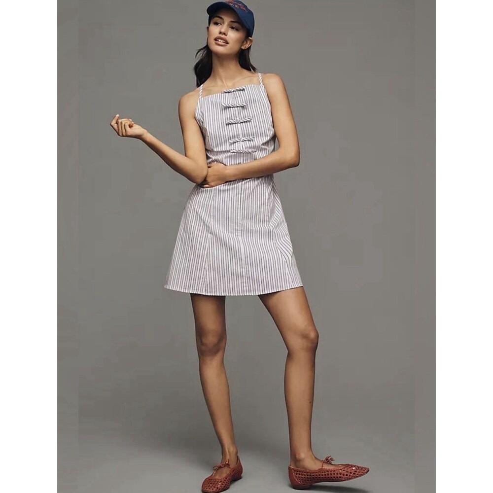 Anthropologie Exquise Mini Dress Lavender High Neck Bow Preppy Vacay Size XL NWT